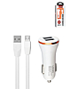 LDNIO C23 3A Dual USB-A Car Charger with USB A-M Cable (WHITE) (3ft) (15W) (Only Ground Shipping)