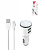 LDNIO C29 3.4A Dual USB-A Car Charger with USB A-L Non-MFI Cable (WHITE) (3ft) (17W) (Only Ground Shipping)