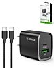 Esoulk USB C+A PD/QC Wall Adapter with USB C-C Cable (5ft) (20W) (BLACK) (Only Ground Shipping)