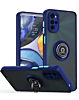 Moto G52 Hard PC Rear / Soft TPU Colorful Border Case with I-ring Holder - BLUE (Only Ground Shipping)
