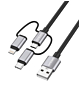 Onten 3in1 Aluminum USB A to C + M + L Charging Data Cable (3ft) (60W) (Only Ground Shipping)