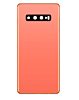 Stock up on the back glass with camera lens and adhesive for Galaxy S10 Plus in Flamingo Pink, no logo.