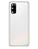 Stock up on the back glass with camera lens and adhesive for the Galaxy S20, no logo, in Cloud White.