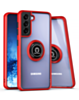 Galaxy S21 Hard PC Rear / Soft TPU Colorful Border Case with I-ring Holder - RED (Only Ground Shipping)
