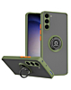 Galaxy S23 FE Hard PC Rear / Soft TPU Colorful Border Case with I-ring Holder - NAVY GREEN (Only Ground Shipping)