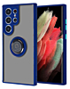 Galaxy S23 Ultra Hard PC Rear / Soft TPU Colorful Border Case with I - ring Holder - BLUE (Only Ground Shipping)