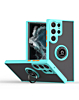 Galaxy S24 Ultra Hard PC Rear / Soft TPU Colorful Border Case with I-ring Holder - LIGHT BLUE (Only Ground Shipping)