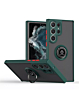 Galaxy S25 Ultra Hard PC Rear / Soft TPU Colorful Border Case with I - ring Holder - DARK GREEN (Only Ground Shipping)