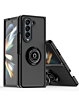 Galaxy Z Fold 5 Hard PC Rear / Soft TPU Colorful Border Case with I - ring Holder - BLACK (Only Ground Shipping)