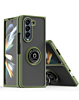 Galaxy Z Fold 5 Hard PC Rear / Soft TPU Colorful Border Case with I - ring Holder - NAVY GREEN (Only Ground Shipping)