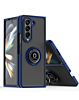 Galaxy Z Fold 5 Hard PC Rear / Soft TPU Colorful Border Case with I - ring Holder - NAVY BLUE (Only Ground Shipping)