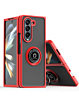 Galaxy Z Fold 5 Hard PC Rear / Soft TPU Colorful Border Case with I - ring Holder - RED d (Only Ground Shipping)