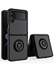 Galaxy Z Flip 4 Hard PC Rear / Soft TPU Colorful Border Case with I - ring Holder - BLACK (Only Ground Shipping)
