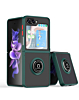 Galaxy Z Flip 5 Hard PC Rear / Soft TPU Colorful Border Case with I - ring Holder - DARK GREEN (Only Ground Shipping)
