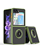 Galaxy Z Flip 5 Hard PC Rear / Soft TPU Colorful Border Case with I - ring Holder - NAVY GREEN (Only Ground Shipping)