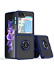 Galaxy Z Flip 5 Hard PC Rear / Soft TPU Colorful Border Case with I - ring Holder - NAVY BLUE (Only Ground Shipping)