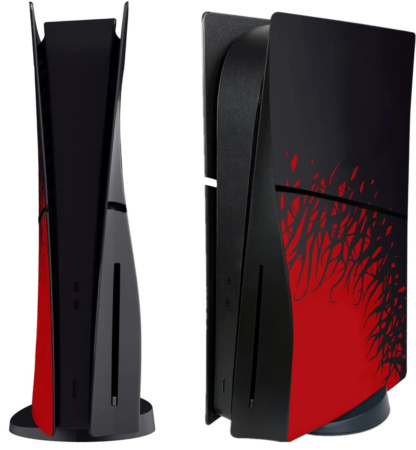 Faceplate Cover (BLACK & RED) (4 Piece Set) for PlayStation 5 Slim Disc Edition (NO LOGO) (Only Ground Shipping)