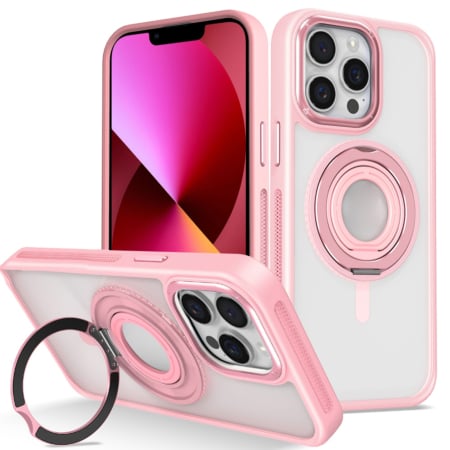 Skin Feel Transparent Case w/ Silicone Ring Holder - PINK for iPhone 15 Pro Max (Only Ground Shipping)