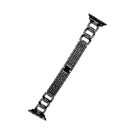 iWatch (42/44/45/49mm) Metal Stainless Steel Strap w/ Diamond Band - BLACK (Only Ground Shipping)
