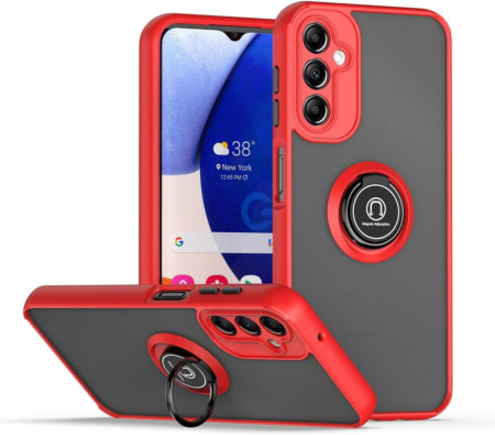 Galaxy A14 4G/5G Hard PC Rear / Soft TPU Colorful Border Case with I-ring Holder - RED (Only Ground Shipping)