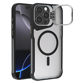 Matte Transparent Camera Stand Case with Wireless Charging - BLACK for iPhone 13 Pro (Only Ground Shipping)
