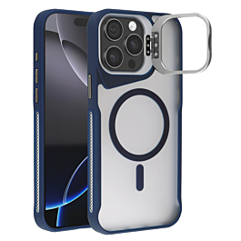 Matte Transparent Camera Stand Case with Wireless Charging - BLUE for iPhone 13 Pro Max (Only Ground Shipping)