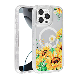 Flower Design Transparent Case with Wireless Charger - Style 5 for iPhone 13 Pro Max (Only Ground Shipping)