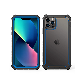 3in1 Hybrid Clear Soft TPU Hard PC Back Cover Case - BLACK & BLUE for iPhone 13 Pro (Only Ground Shipping)