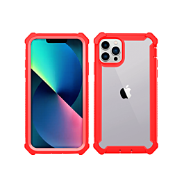 3in1 Hybrid Clear Soft TPU Hard PC Back Cover Case - RED for iPhone 13 Pro (Only Ground Shipping)