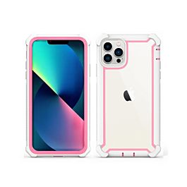 3in1 Hybrid Clear Soft TPU Hard PC Back Cover Case - WHITE & PINK for iPhone 13 Pro (Only Ground Shipping)