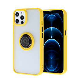 Hard PC Rear / Soft TPU Colorful Border Case with I-ring Holder - YELLOW for iPhone 13 Pro Max (Only Ground Shipping)