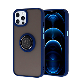 Hard PC Rear / Soft TPU Colorful Border Case with I-ring Holder - NAVY BLUE for iPhone 13 Pro Max (Only Ground Shipping)
