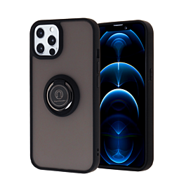Hard PC Rear / Soft TPU Colorful Border Case with I-ring Holder - BLACK for iPhone 13 Pro Max (Only Ground Shipping)