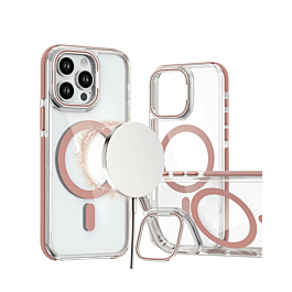 Thin Magnetic Clear Case with Camera Stand Kickstand - PINK for iPhone 13 Pro Max (Only Ground Shipping)