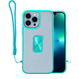 Hard Clear Magnetic Case with Hand Rope - TEAL for iPhone 12 Pro Max (Only Ground Shipping)