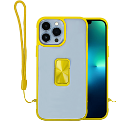 Hard Clear Magnetic Case with Hand Rope - YELLOW for iPhone 13 Pro (Only Ground Shipping)