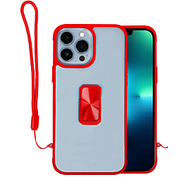 Hard Clear Magnetic Case with Hand Rope - RED for iPhone 12 Pro Max (Only Ground Shipping)