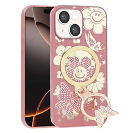 Luxury Diamond Shiny Cases with Butterfly Ring Design (ROSE GOLD) for iPhone 13 / 14 (Only Ground Shipping)