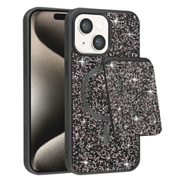 Magnetic Diamond Dual Layer Protection Case with Magnetic Card Slot (BLACK) for iPhone 13 / 14 (Only Ground Shipping)
