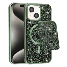 Magnetic Diamond Dual Layer Protection Case with Magnetic Card Slot (GREEN) for iPhone 13 / 14 (Only Ground Shipping)