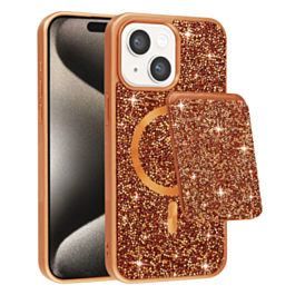 Magnetic Diamond Dual Layer Protection Case with Magnetic Card Slot (ORANGE) for iPhone 13 / 14 (Only Ground Shipping)