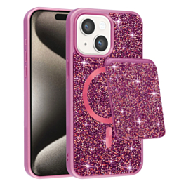 Magnetic Diamond Dual Layer Protection Case with Magnetic Card Slot (PINK) for iPhone 13 / 14 (Only Ground Shipping)