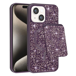 Magnetic Diamond Dual Layer Protection Case with Magnetic Card Slot (PURPLE) for iPhone 13 / 14 (Only Ground Shipping)