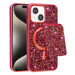 Magnetic Diamond Dual Layer Protection Case with Magnetic Card Slot (RED) for iPhone 13 / 14 (Only Ground Shipping)