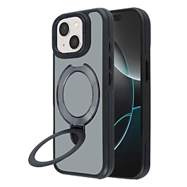 Matte Transparent Case with Wireless Charging Kickstand - BLACK for iPhone 13 / 14 (Only Ground Shipping)
