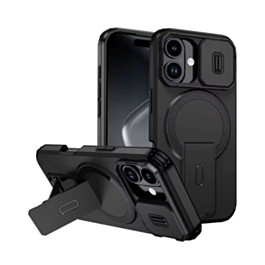 Magnetic Push Slide Lens Case with Kickstand (BLACK) for iPhone 13 / 14 (Only Ground Shipping)