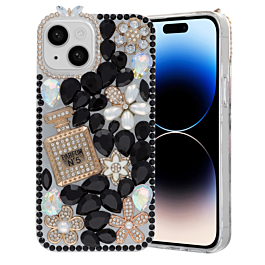 Crystal Flower Perfume Silicone Hard Case - BLACK for iPhone 13 / 14 (Only Ground Shipping)