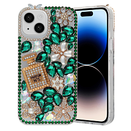 Crystal Flower Perfume Silicone Hard Case - GREEN for iPhone 13 / 14 (Only Ground Shipping)