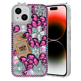 Crystal Flower Perfume Silicone Hard Case - PINK for iPhone 14 (Only Ground Shipping)