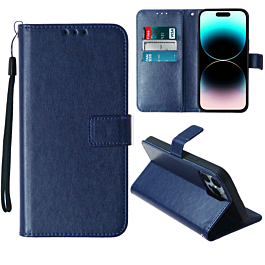 Leather Wallet Case with Card Slot - BLUE for iPhone 14 Pro Max (Only Ground Shipping)